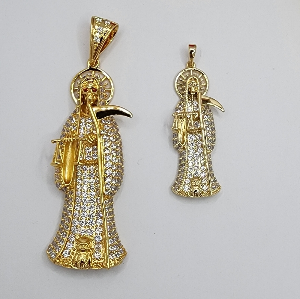 The grim reaper gold plated pendants multi-stones